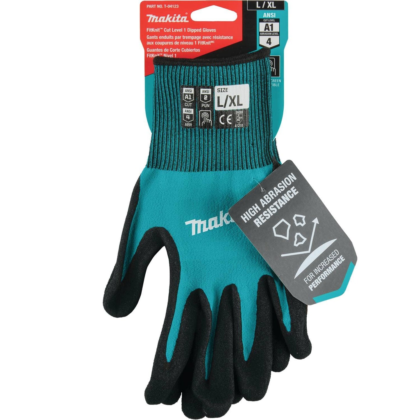 Amazon limited deals! Makita Unisex FitknitÂ T 04123 FitKnit Cut Level 1 Nitrile Coated Dipped Gloves Large X Large, Teal/Black, Large X-Large US